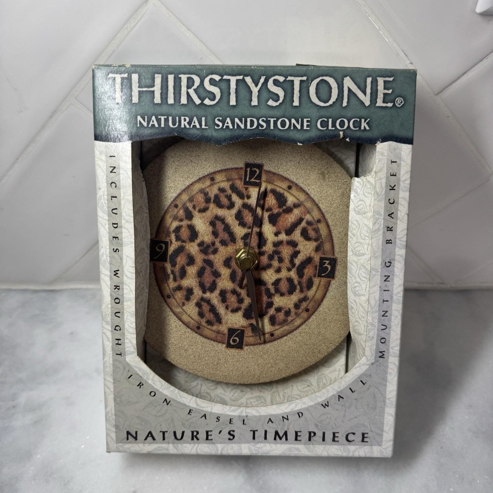 Thirstystone Leopard Print Natural Sandstone Clock New In Box USA - Picture 2 of 4
